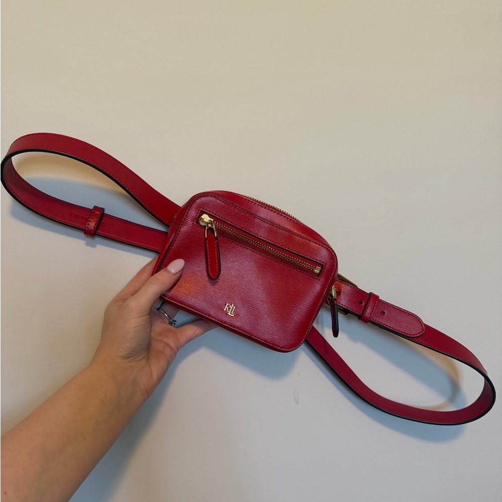 Ralph Lauren Red Leather Crossbody Belt Bag with Gold Hardware Bumbag Fannypack